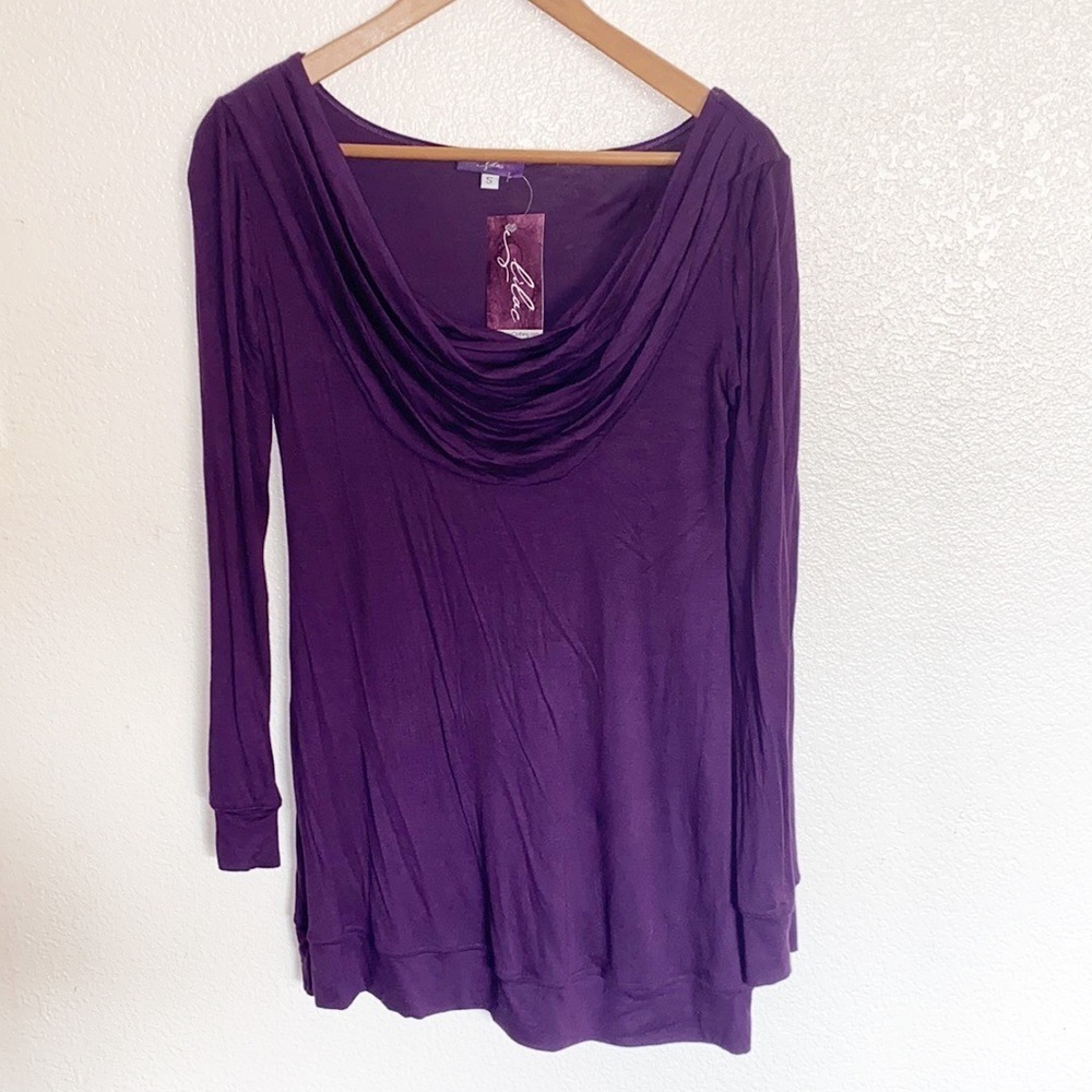 Lilac Deep Cowl Neck Purple Plum Long Sleeve Tunic
